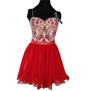 NWT Narianna Prom Illusion Embellished Red Mini Dress‎ Jr XL